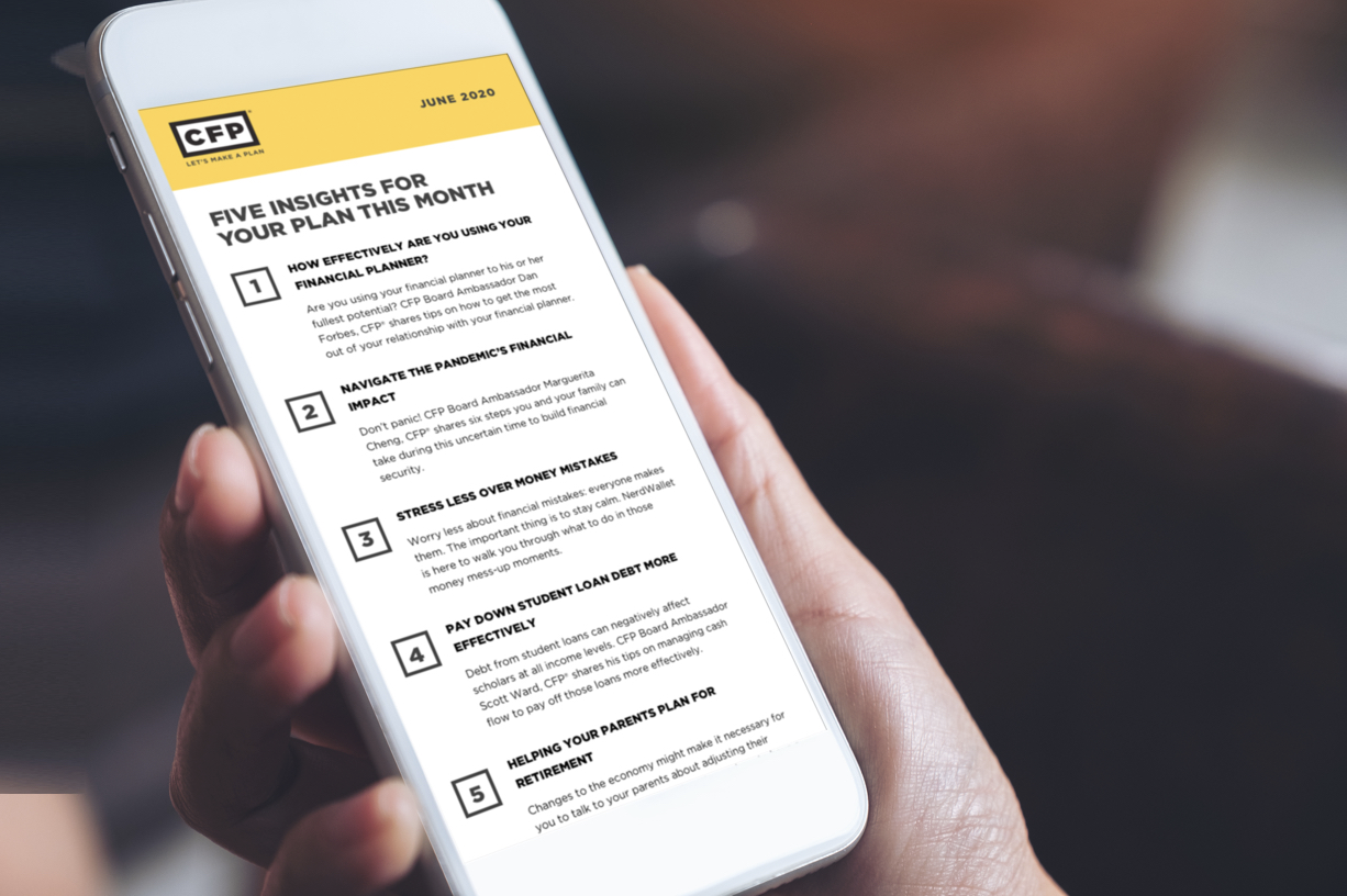 Reading the Let's Make a Plan newsletter on a phone